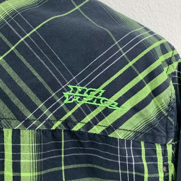 Y2k No Fear Flannel Shirt Mens Size L Button Up Monster Green Skater Grunge - Picture 4 of 11